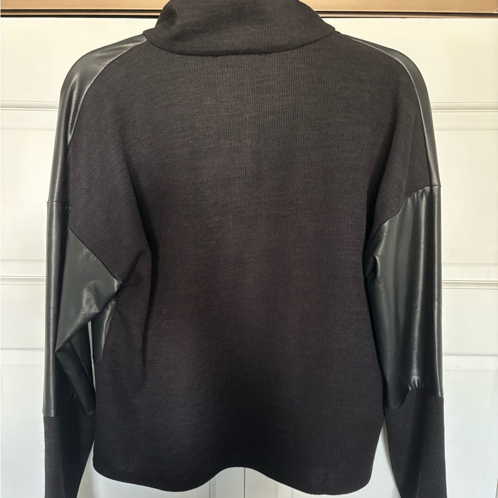 THML Black Half-Zip Sweater with Leather Accents - Picture 3 of 3